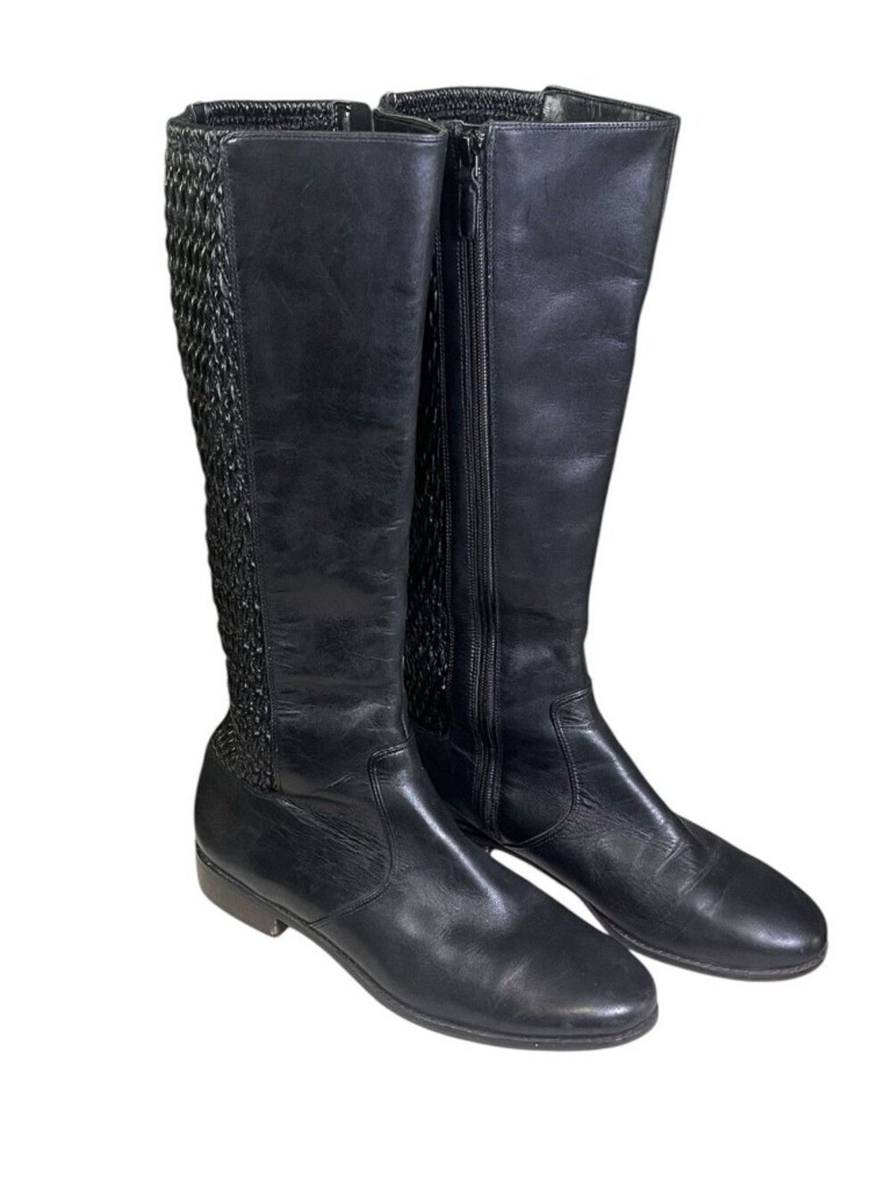 Cole Haan Elverton Black Leather Knee High Riding Boots Sz 10B Quilted Stretch - Picture 2 of 7